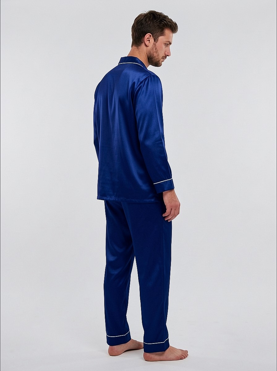 100% mulberry Long Sleeve men's silk Pajamas Set with outlines silhouette - Image 3