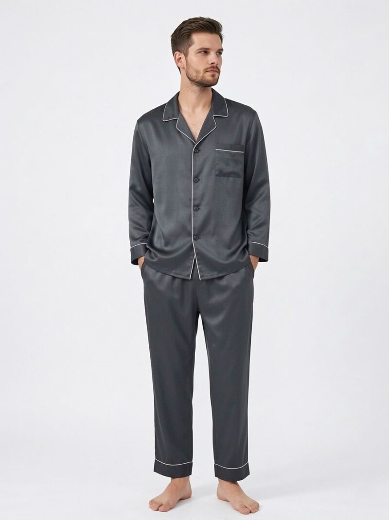 100% mulberry Long Sleeve men's silk Pajamas Set with outlines silhouette - Image 8