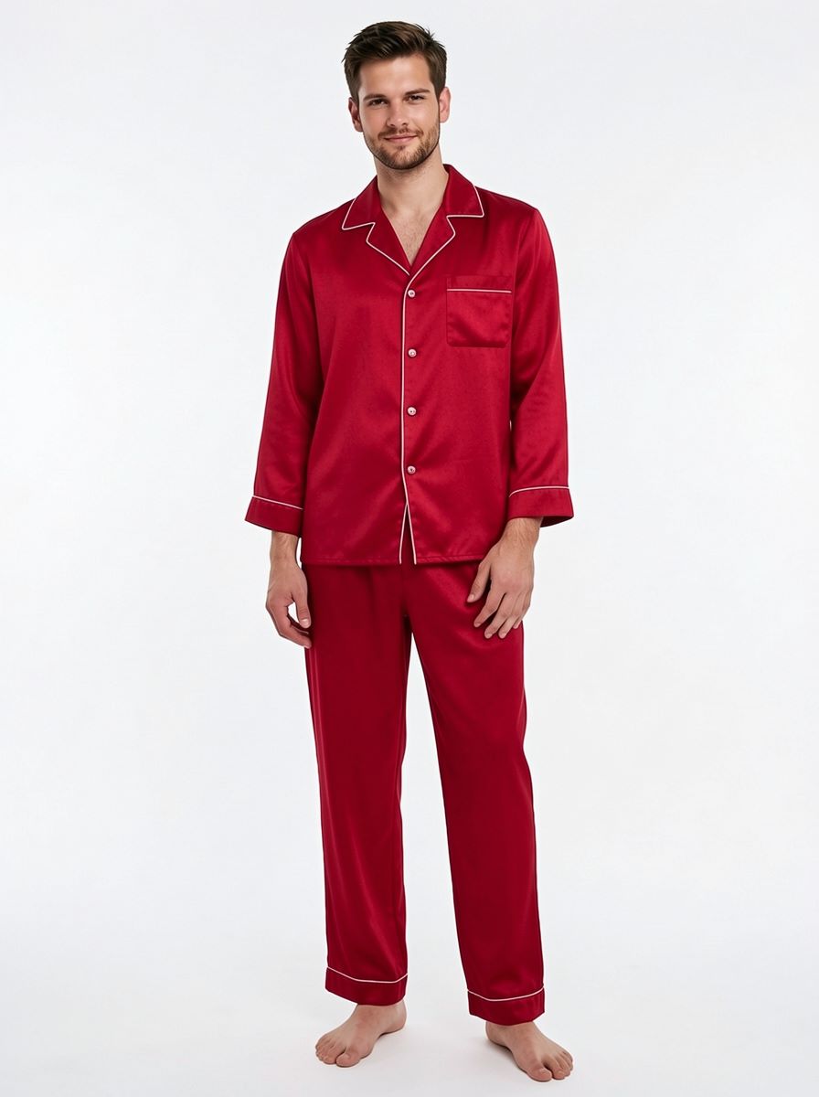 100% mulberry Long Sleeve men's silk Pajamas Set with outlines silhouette - Image 7