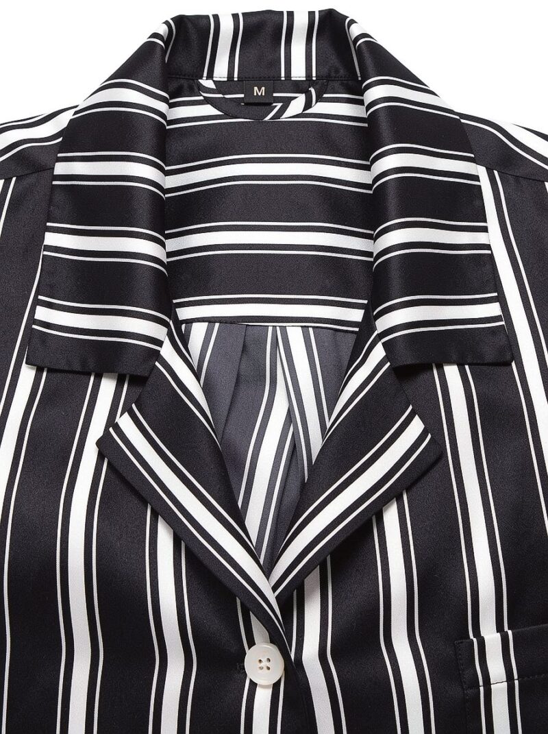 100% mulberry Silk Men's Stripe Print Long Sleeve Pajamas Set with Notch Collar - Image 5