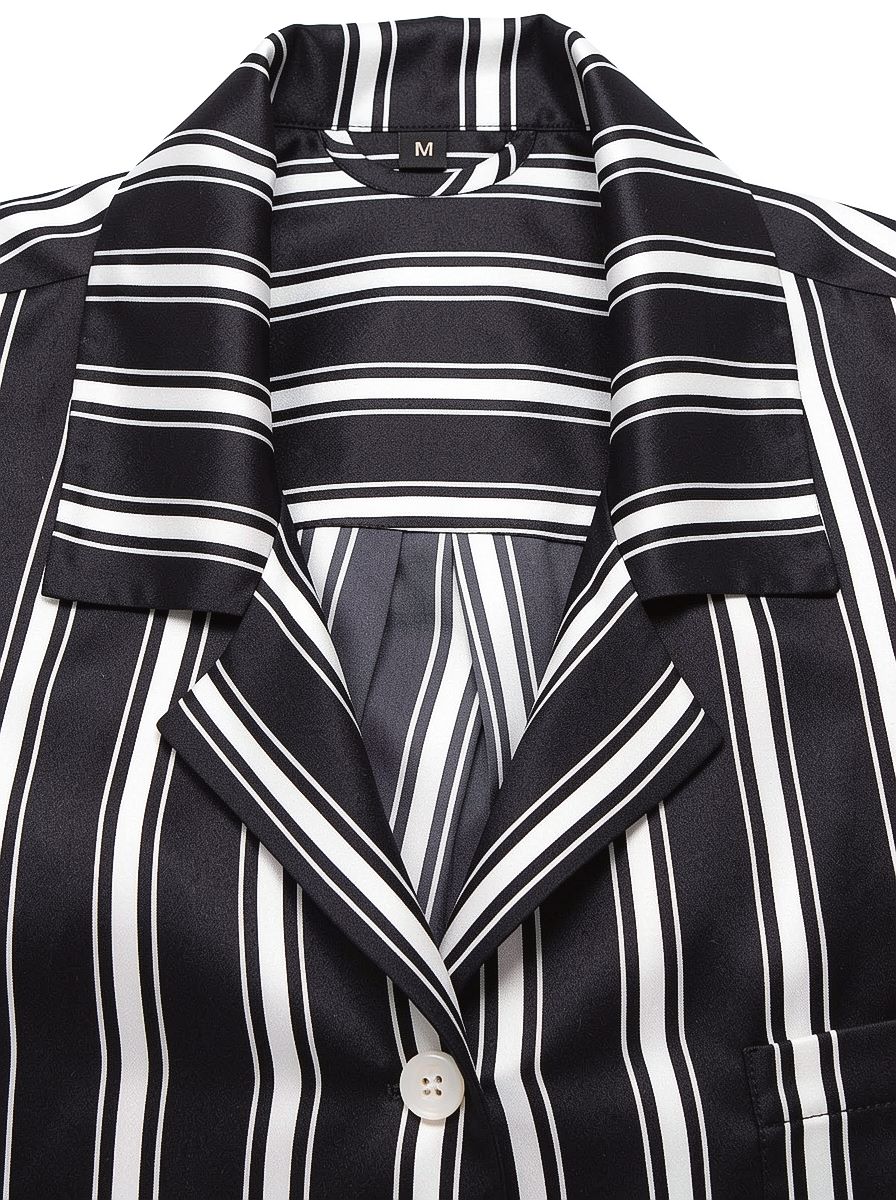 100% mulberry Silk Men's Stripe Print Long Sleeve Pajamas Set with Notch Collar - Image 5