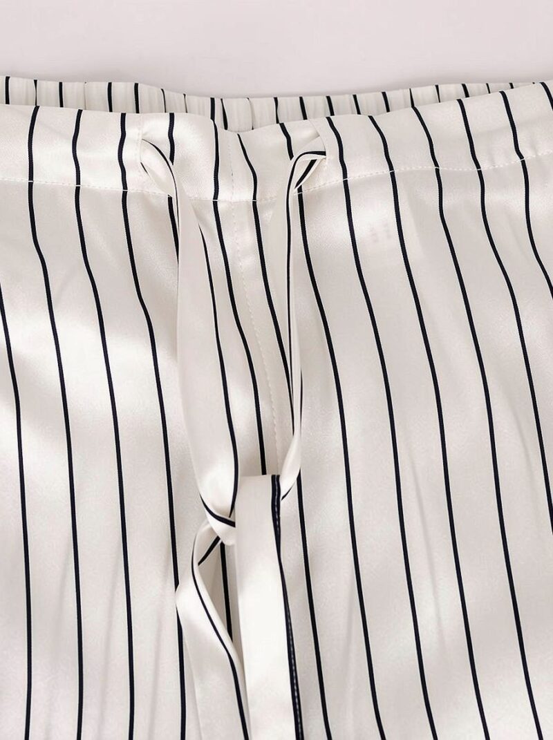 100% mulberry Silk Men's Stripe Print Long Sleeve Pajamas Set with Notch Collar - Image 6