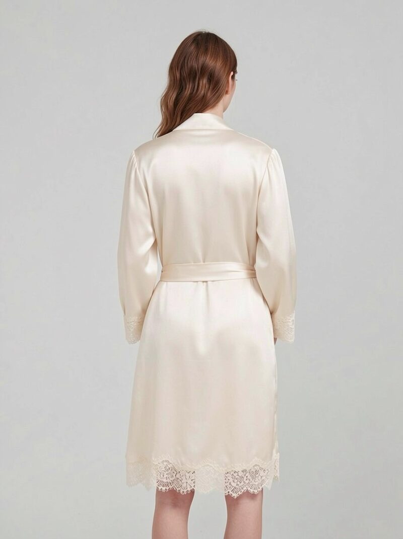 100% Mulberry Silk V Neck Lace Short Nightgown&Robe Set, silk charmeuse - Image 2